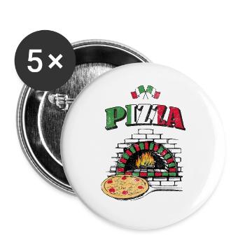 Pizzabäcker Pizza Beruf - Buttons groß 56 mm (5er Pack) - Weiß - Vorne
