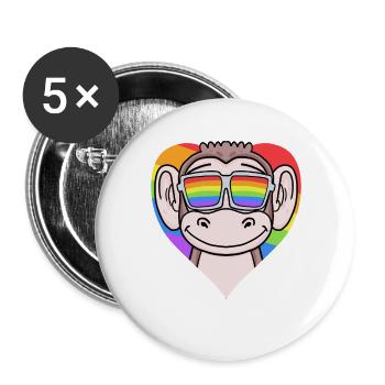 Cœur LGBT avec singe arc-en-ciel - Lot de 5 grands badges (56 mm) - blanc - Devant