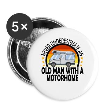 Wohnmobil Camping Wohnwagen Camper Geschenk - Buttons groß 56 mm (5er Pack) - Weiß - Vorne