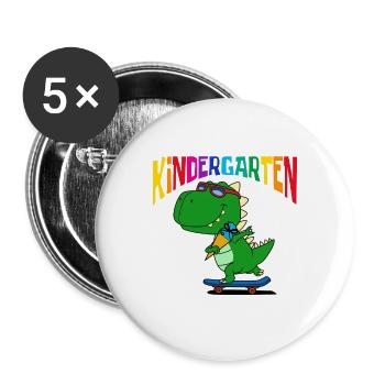 Hallo Kindergarten ich komme T-Rex Dino - Buttons groß 56 mm (5er Pack) - Weiß - Vorne