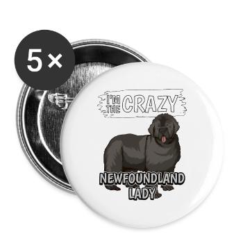 Terre-Neuve I’m The Crazy Newfoundland Lady - Lot de 5 grands badges (56 mm) - blanc - Devant