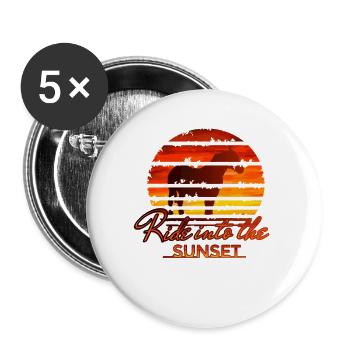 Pferde Sonnenuntergang Vintage Reiten - Buttons groß 56 mm (5er Pack) - Weiß - Vorne