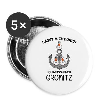 Grömitz Ostsee Spruch Geschenk - Buttons groß 56 mm (5er Pack) - Weiß - Vorne