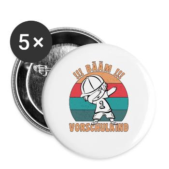 Kinder Vorschulkind 2021 für Jungs - Buttons groß 56 mm (5er Pack) - Weiß - Vorne