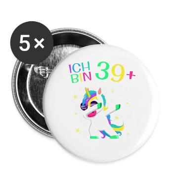 Ich bin 39 Plus 40. Geburtstag Einhorn Geschenk - Buttons groß 56 mm (5er Pack) - Weiß - Vorne