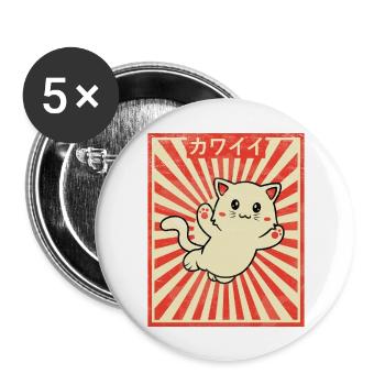 Japanese Kawaii Cat Otaku Anime Vintage - Buttons large 2.2''/56 mm (5-pack) - white - Front