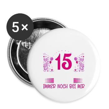 15. Geburtstag Mädchen Geschenk lustig Endlich 15 - Buttons groß 56 mm (5er Pack) - Weiß - Vorne