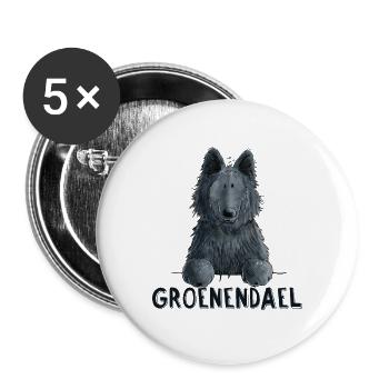 Happy Groenendael I Hund Kopf I Comic - Buttons groß 56 mm (5er Pack) - Weiß - Vorne