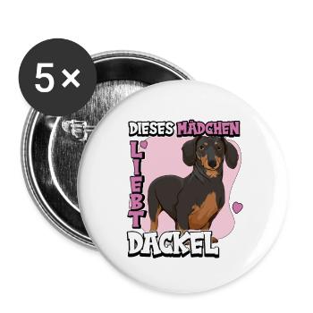 Dackel Dieses Mädchen liebt Dackel - Buttons groß 56 mm (5er Pack) - Weiß - Vorne