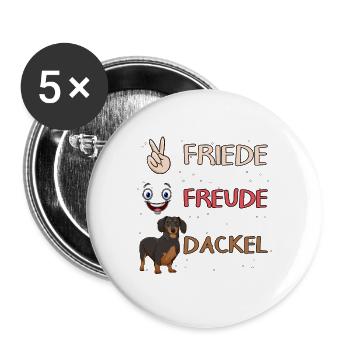 Dackel Friede Freude Dackel - Buttons groß 56 mm (5er Pack) - Weiß - Vorne