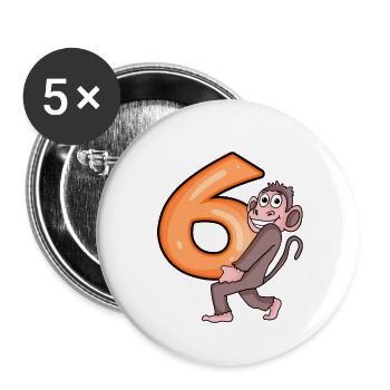 6. Birthday Monkey Boy 6 Years Gift - Buttons large 2.2''/56 mm (5-pack) - white - Front