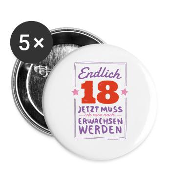 Endlich 18 - Buttons groß 56 mm (5er Pack) - Weiß - Vorne