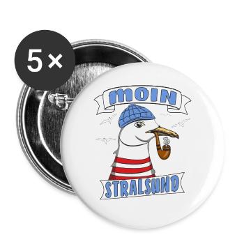 MÖWE MOIN STRALSUND - Buttons groß 56 mm (5er Pack) - Weiß - Vorne