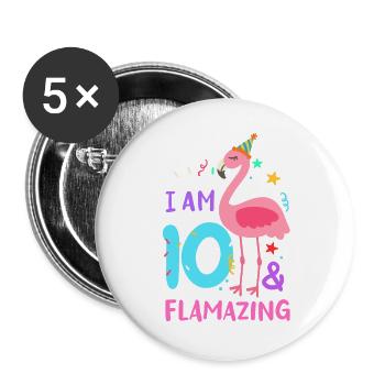 10. Geburtstag Flamingo - Buttons groß 56 mm (5er Pack) - Weiß - Vorne