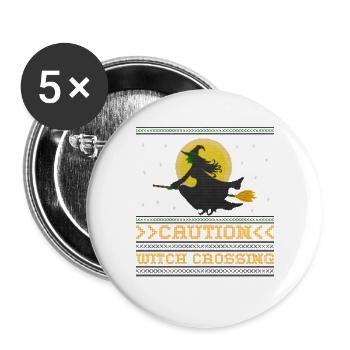 Witch With Besen Ugly Halloween 2021 Ladies Caution - Buttons large 2.2''/56 mm (5-pack) - white - Front