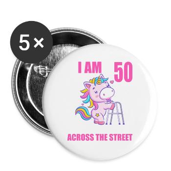 50 bitte helfen Sie mir über Straße 50. Geburtstag - Buttons groß 56 mm (5er Pack) - Weiß - Vorne