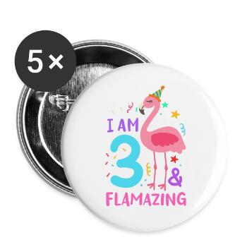 3. Geburtstag Flamingo - Buttons groß 56 mm (5er Pack) - Weiß - Vorne