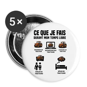 Tracteur Cadeau homme femme enfant Agriculteur - Lot de 5 grands badges (56 mm) - blanc - Devant