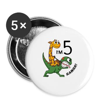 5. Geburtstag - 5 Jahre alt - Kindergeburtstag - Buttons groß 56 mm (5er Pack) - Weiß - Vorne