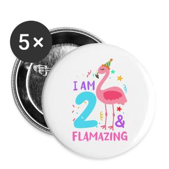 2. Geburtstag Flamingo - Buttons groß 56 mm (5er Pack) - Weiß - Vorne