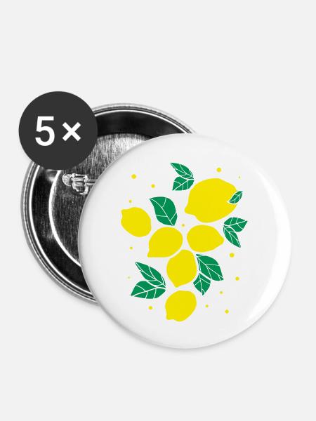 Frische Zitronenfrüchte - Buttons groß 56 mm (5er Pack) - Weiß