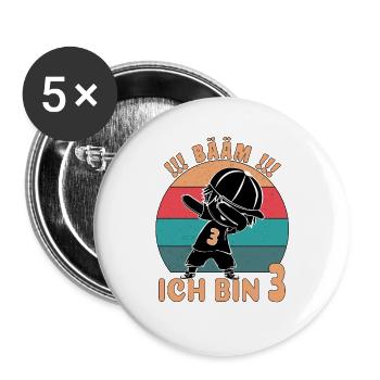 Bääm Geburtstag ich bin 3. - Buttons groß 56 mm (5er Pack) - Weiß - Vorne