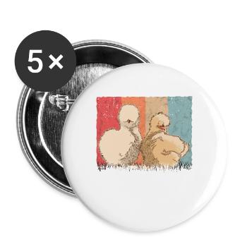 Seidenhuhn Retro Seidenhühner Vintage Silkie Huhn - Buttons groß 56 mm (5er Pack) - Weiß - Vorne
