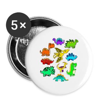 süße farbenfrohe Dino, Dinos und Dinosaurier - Buttons groß 56 mm (5er Pack) - Weiß - Vorne