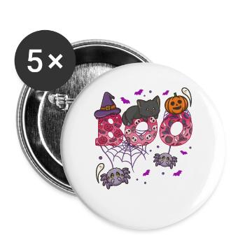 Halloween Boo Halloween-Kostüm - Buttons groß 56 mm (5er Pack) - Weiß - Vorne