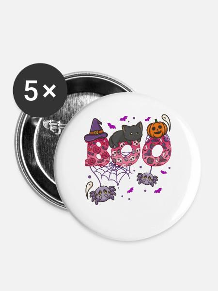 Halloween Boo Halloween-Kostüm - Buttons groß 56 mm (5er Pack) - Weiß