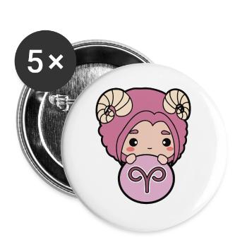Widder Chibi - Buttons groß 56 mm (5er Pack) - Weiß - Vorne