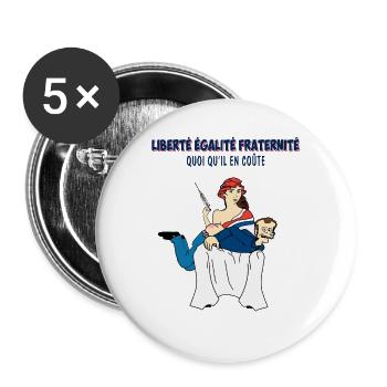 Passe sanitaire, pass sanitaire, manifester - Lot de 5 grands badges (56 mm) - blanc - Devant