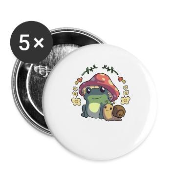 Cottagecore Frog Snail Mushroom Aesthetic Cute Vin - Buttons large 2.2''/56 mm (5-pack) - white - Front