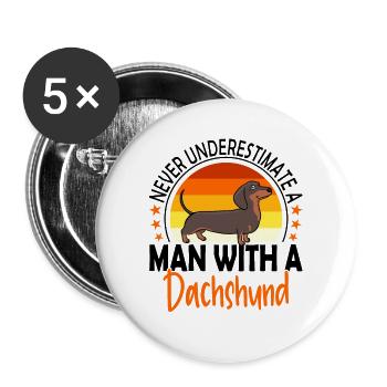 Dackel Teckel Hunde Hundeliebhaber Dachshund Man - Buttons groß 56 mm (5er Pack) - Weiß - Vorne
