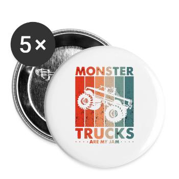 Vintage Monster Truck Are My Jam Retro engines - Buttons large 2.2''/56 mm (5-pack) - white - Front