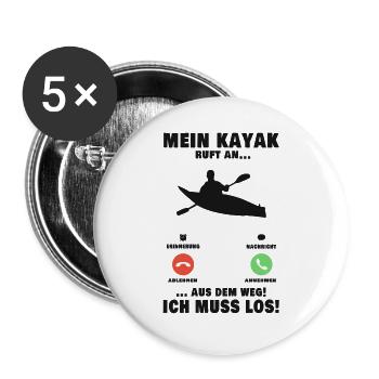 Mein Kayak ruft an Kajakfahrer Paddelsport Kanu - Buttons groß 56 mm (5er Pack) - Weiß - Vorne