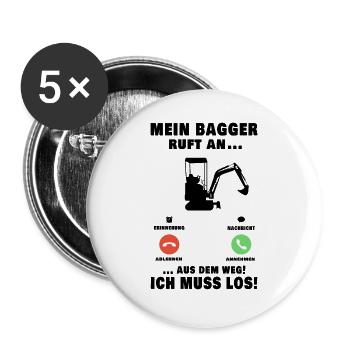 Mein Bagger ruft an Baggerführer Baggerfahrer - Buttons groß 56 mm (5er Pack) - Weiß - Vorne
