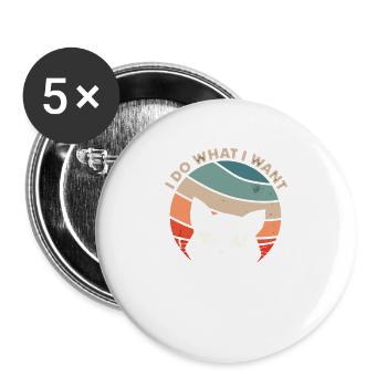 Vintage I Do What I Want Lovers Cat Retro - Lot de 5 grands badges (56 mm) - blanc - Devant
