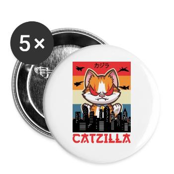 Catzilla | Chat chat dangereux japonais - Lot de 5 grands badges (56 mm) - blanc - Devant