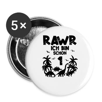 Dinosaurier 1. Geburtstag Kinder - Buttons groß 56 mm (5er Pack) - Weiß - Vorne