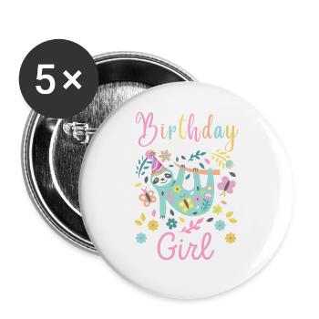 Mädchen Geburtstag Faultier Blumen Faultiere Liebhaber - Buttons groß 56 mm (5er Pack) - Weiß - Vorne