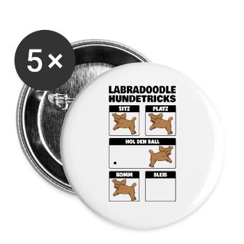 Labradoodle Hundetricks Goldendoodle Geschenk - Buttons groß 56 mm (5er Pack) - Weiß - Vorne