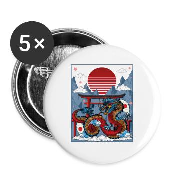 Japanese Dragon Temple of Power - Buttons large 2.2''/56 mm (5-pack) - white - Front