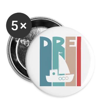 3 Jahre Kindergeburtstag - Buttons groß 56 mm (5er Pack) - Weiß - Vorne