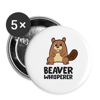Beaver Whisperer Funny Beaver - Buttons large 2.2''/56 mm (5-pack) - white - Front