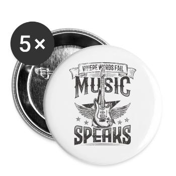 Music Speaks Hard Rock Music Rocker Band Gitarre - Buttons groß 56 mm (5er Pack) - Weiß - Vorne
