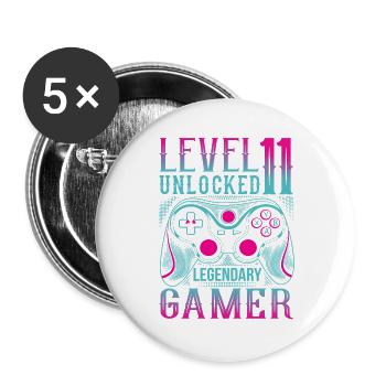 11. Geburtstag Level 11 Gamer Gaming Zocken - Buttons groß 56 mm (5er Pack) - Weiß - Vorne