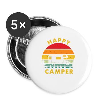 Happy Camper Retro Vintage Van Life Campen - Lot de 5 grands badges (56 mm) - blanc - Devant