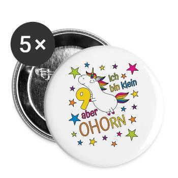9 Jahre Mädchen Einhorn Ich bin klein aber ohorn 9 - Buttons groß 56 mm (5er Pack) - Weiß - Vorne
