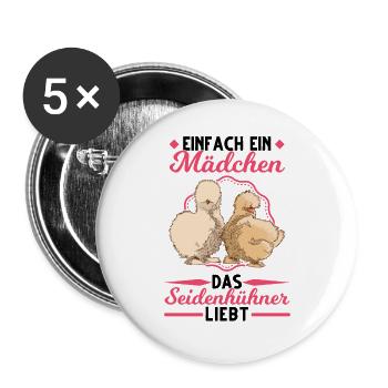 Seidenhuhn Mädchen Seidenhühner Silkie Mädel - Buttons groß 56 mm (5er Pack) - Weiß - Vorne